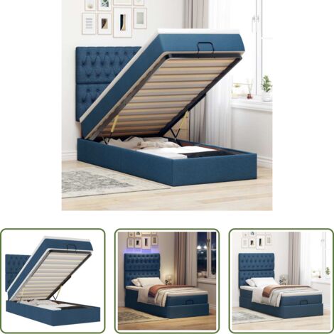 Pouf letto -  Pouf Letto con Materasso e LED Blu 100x200 cm in Tessuto