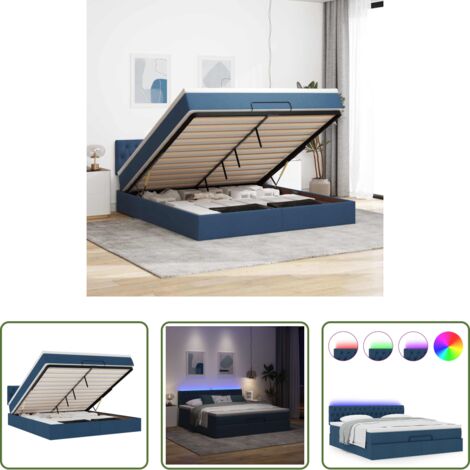 Pouf letto -  Pouf Letto con Materasso e LED Blu 180x200cm in Tessuto