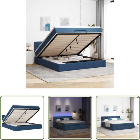 Pouf letto -  Pouf Letto con Materasso e LED Blu 180x200cm in Tessuto