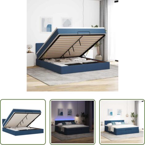 Pouf letto -  Pouf Letto con Materasso e LED Blu 180x200cm in Tessuto