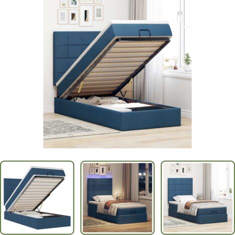Pouf letto -  Pouf Letto con Materasso e LED Blu 90x200 cm in Tessuto
