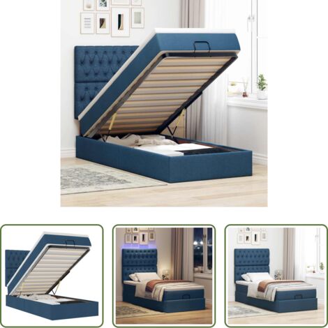 Pouf letto -  Pouf Letto con Materasso e LED Blu 90x200 cm in Tessuto