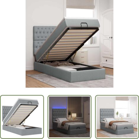 Pouf letto -  Pouf Letto con Materasso e LED Grigio Chiaro 80x200cm Tessuto