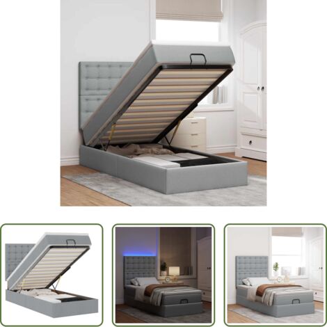Pouf letto -  Pouf Letto con Materasso e LED Grigio Chiaro 80x200cm Tessuto