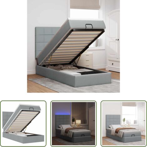 Pouf letto -  Pouf Letto con Materasso e LED Grigio Chiaro 80x200cm Tessuto