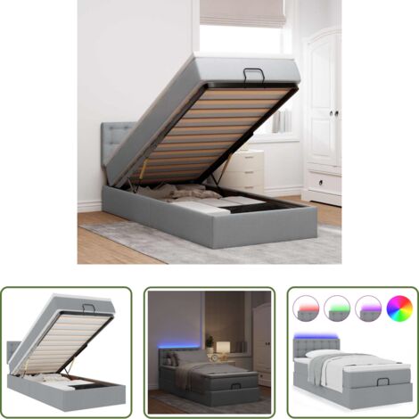 Pouf letto -  Pouf Letto con Materasso e LED Grigio Chiaro 80x200cm Tessuto