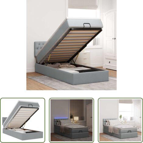 Pouf letto -  Pouf Letto con Materasso e LED Grigio Chiaro 80x200cm Tessuto