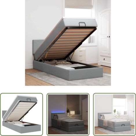 Pouf letto -  Pouf Letto con Materasso e LED Grigio Chiaro 80x200cm Tessuto