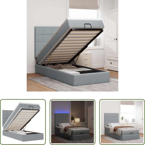 Pouf letto -  Pouf Letto con Materasso e LED Grigio Chiaro 90x200 cm Tessuto