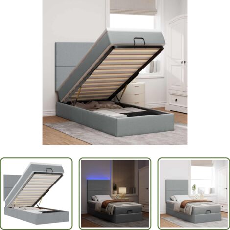 Pouf letto -  Pouf Letto con Materasso e LED Grigio Chiaro 90x200 cm Tessuto