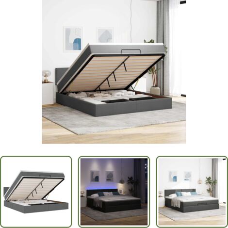 Pouf letto -  Pouf Letto con Materasso e LED Grigio Scuro 180x200cm Tessuto