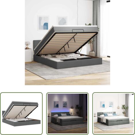Pouf letto -  Pouf Letto con Materasso e LED Grigio Scuro 180x200cm Tessuto