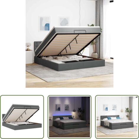 Pouf letto -  Pouf Letto con Materasso e LED Grigio Scuro 180x200cm Tessuto