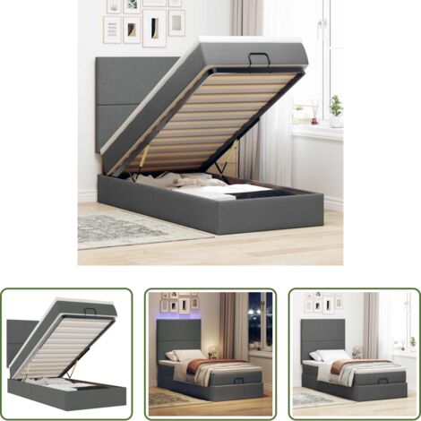 Pouf letto -  Pouf Letto con Materasso e LED Grigio Scuro 90x200 cm Tessuto