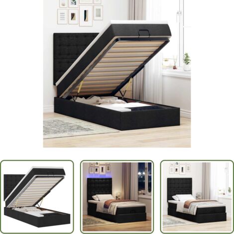 Pouf letto -  Pouf Letto con Materasso e LED Nero 80x200cm in Tessuto