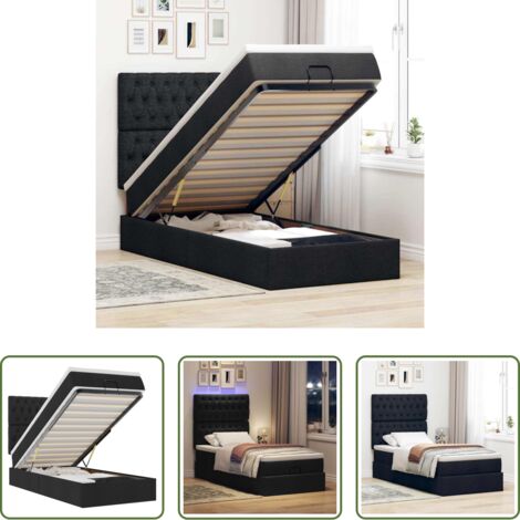 Pouf letto -  Pouf Letto con Materasso e LED Nero 80x200cm in Tessuto
