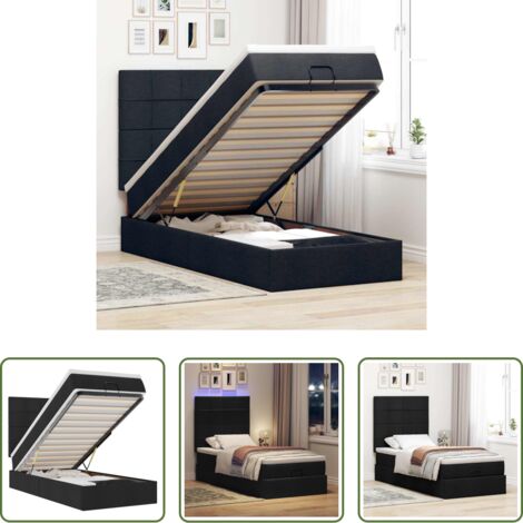 Pouf letto -  Pouf Letto con Materasso e LED Nero 80x200cm in Tessuto