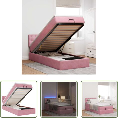 Pouf letto -  Pouf Letto con Materasso e LED Rosa 80x200cm in Velluto