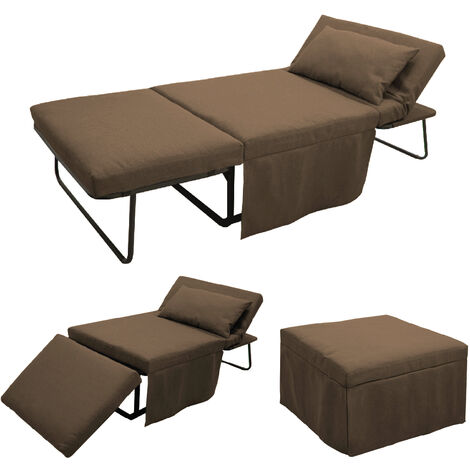 Pouf letto singolo con materasso 75X75X43 cm salvaspazio pieghevole poggiapiedi tessuto Beny marrone