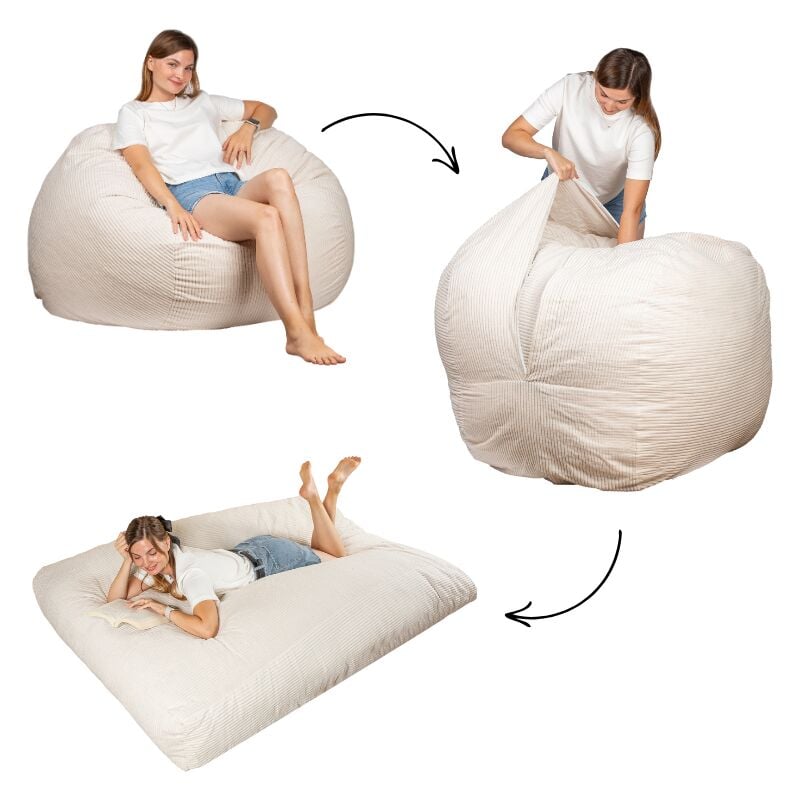 Pouf lit convertible 2en1 Blanc cassé Bananair