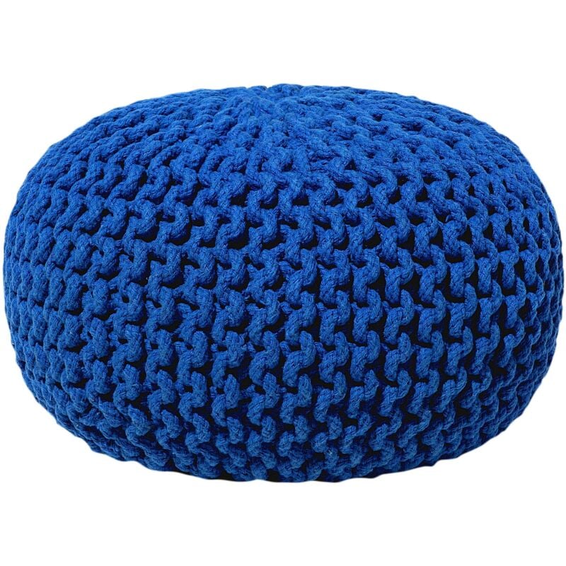 Pouf Rond en Coton Bleu Foncé à Billes de Polystyrène Coussin d'Intérieur Conrad