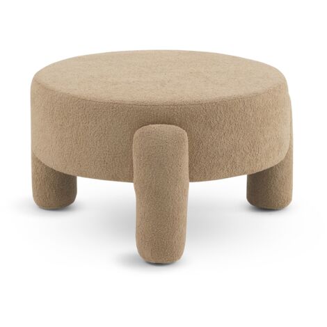 Pouf mit Gestell und Beinen, bezogen mit beigefarbenem Bouclé