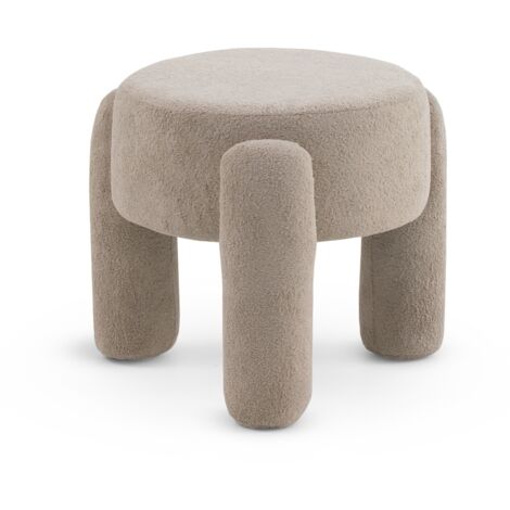 Pouf mit Gestell und Beinen, bezogen mit taupefarbenem Bouclé.
