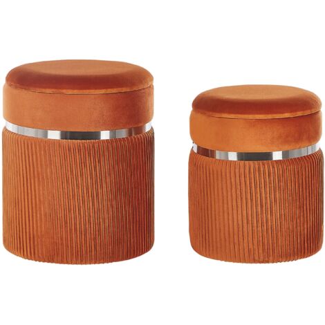 Pouf mit Stauraum 2er Set CAMDENTON Samtstoff Orange