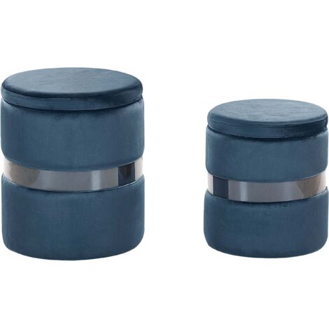 Pouf mit Stauraum 2er Set DORIS Samtstoff Blau