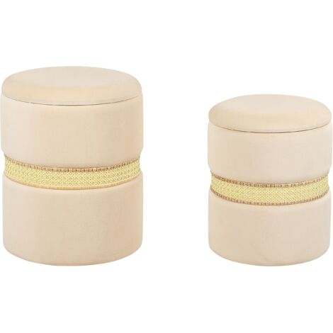 Pouf mit Stauraum 2er Set MEDFORD Samtstoff Hellbeige