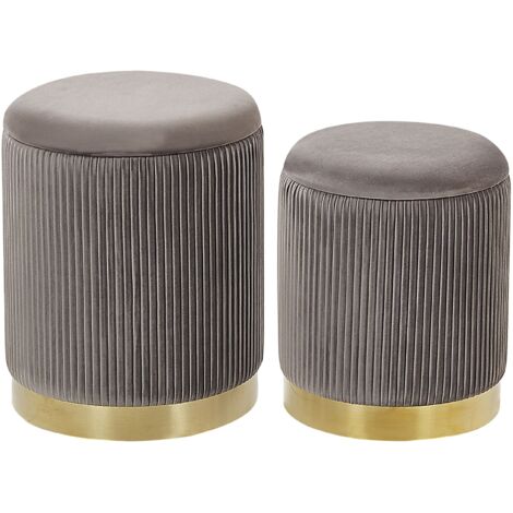 Pouf mit Stauraum 2er Set MIRAMAR Samtstoff Grau