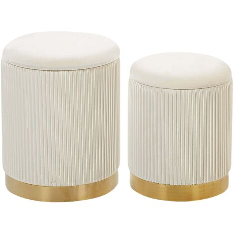 Pouf mit Stauraum 2er Set MIRAMAR Samtstoff Weiß