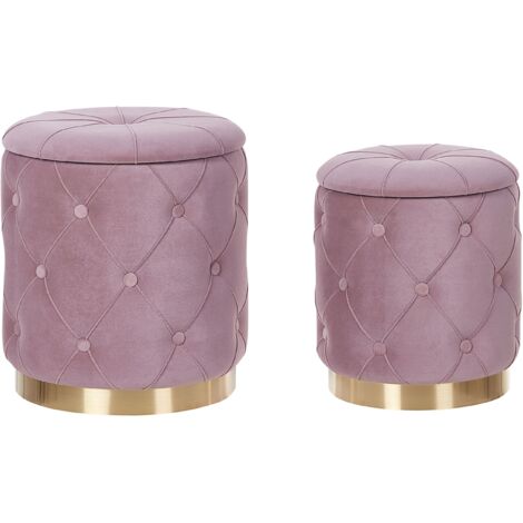 Pouf mit Stauraum 2er Set PUEBLO Samtstoff Rosa