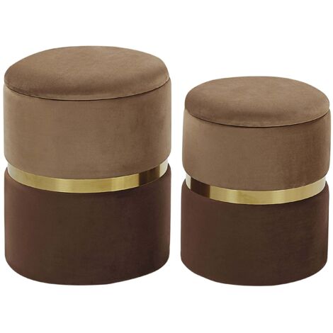 Pouf mit Stauraum 2er Set WICHITA Samtstoff Braun
