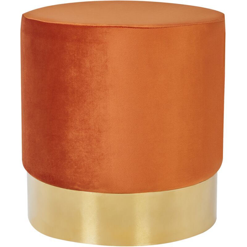 Beliani - Pouf Moderne en Velours 39 cm Tissu Rond Base Dorée Orange Sophia