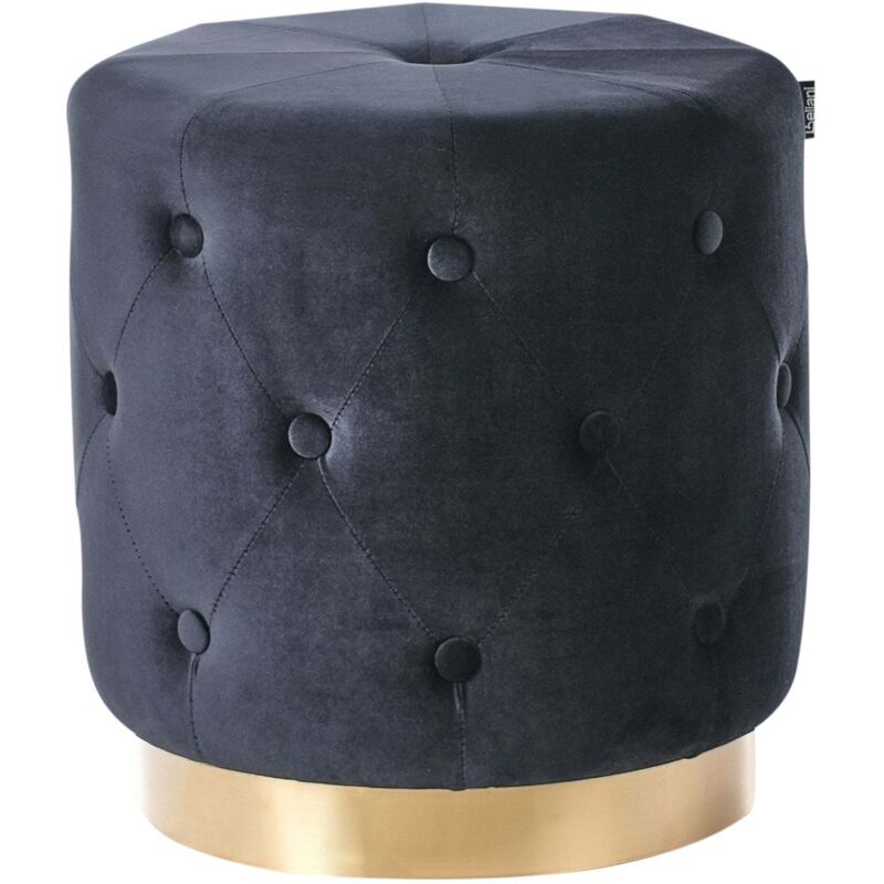 Beliani - Pouf Moderne en Velours Capitonné Base Dorée Repose-Pieds Tabouret Noir Carrollton