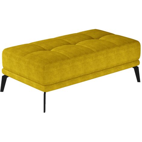 Pouf moderne tissu capitonné et pieds métal noir TORPILLE-Jaune moutarde