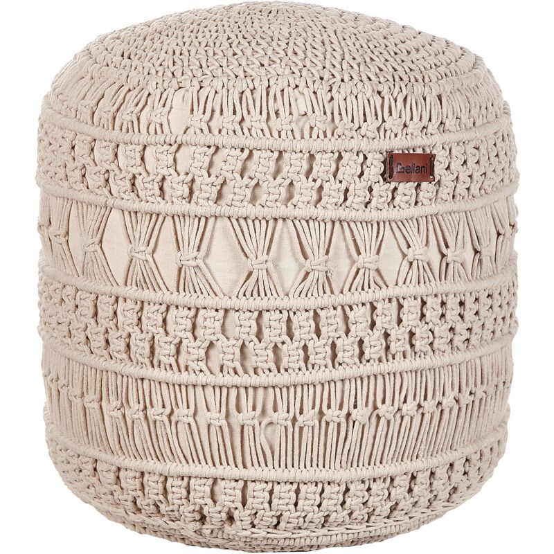 Pouf Moderne Tricoté Main 45 x 45 x 45 cm en Coton Beige Thakot