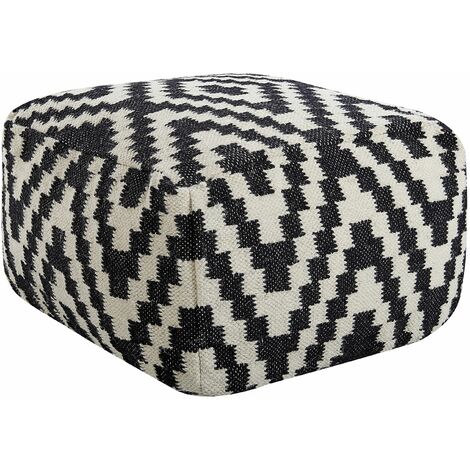 Pouf moderno in lana bianco e nero con motivo geometrico Knidos