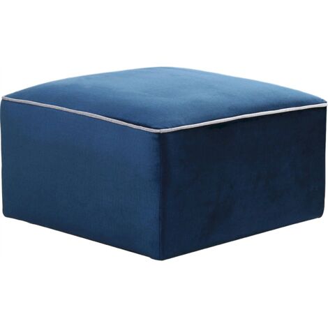 Pouf modulable en velours bleu nuit avec passepoil - bleu nuit profond avec passepoil blanc