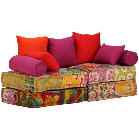 Pouf modulaire à 2 places  Canapé Sofa 3 places Patchwork Tissu 48263
