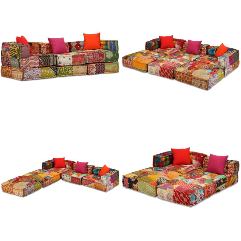 Pouf modulaire à 3 places Patchwork Tissu - Canapé Modulable - Canapé Convertible - Pouf Multifonctionnel - Décoration Intérieure - Salon - Home &