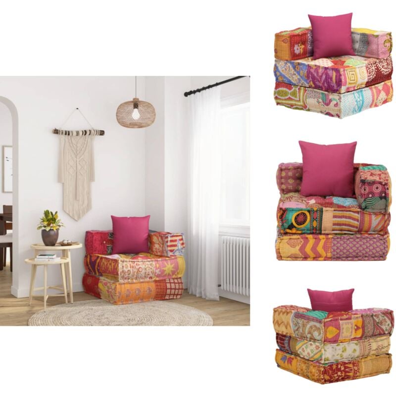 Pouf modulaire avec oreiller Patchwork Tissu - Canapé Modulable - Canapé Angle - Pouf - Décoration Intérieure - Fauteuil Pliable