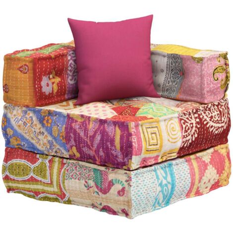 Pouf modulaire avec oreiller Patchwork Tissu CFW660366