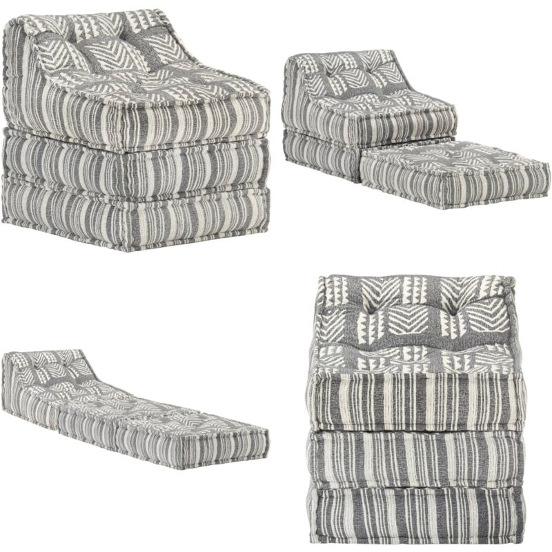 Pouf modulaire Gris rayé Tissu - Pouf - Canapé Modulable - Canapé Lit - Canapé Pliable - Décoration Intérieure - Home & Living