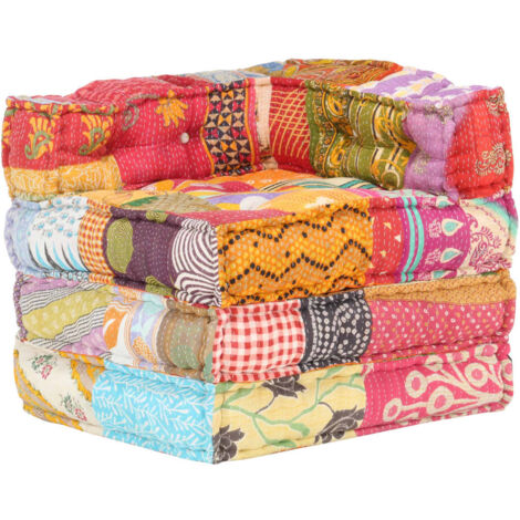 vidaXL Pouf Modulare 3 Posti Tessuto Patchwork Divano Salotto Colori Diversi