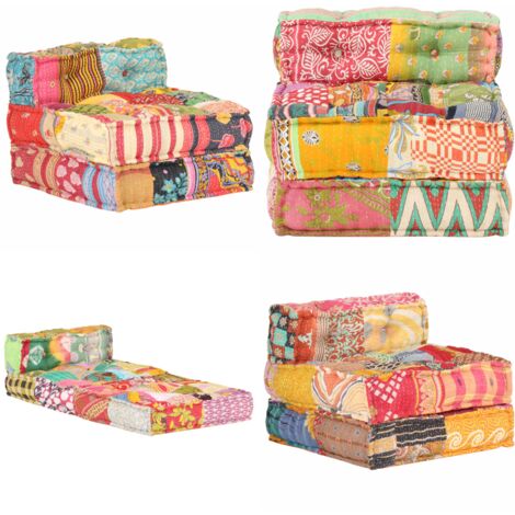 Pouf Modulare in Tessuto Patchwork - Divano trasformabile - Design patchwork