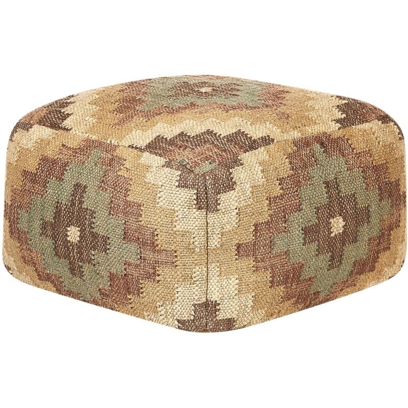 Pouf avec Motif Oriental 50 x 50 cm en Laine et Jute Multicolore Maguri