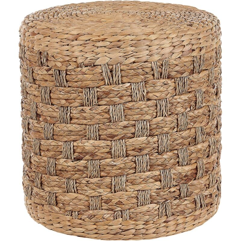 Pouf de Style Boho Tissé Main Rond Ottoman en Herbes Marines et Jacinthe d'Eau 40 cm Naturel Basslet