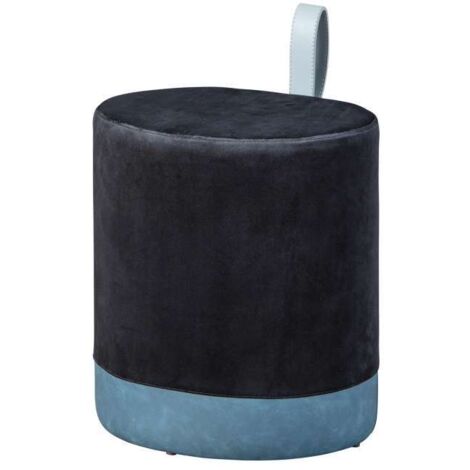 pouf nero e azzurro con maniglia in ecopelle, 38x32,5x43 cm